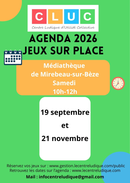 Agenda jeux CLUC 2026